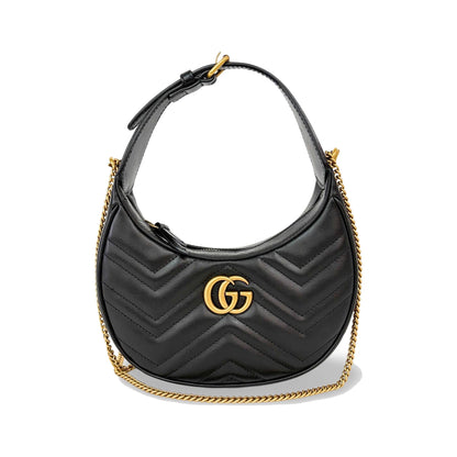 Gucci GG Marmont Half Moon Hobo Matelasse Leather, Black, Leather, Shoulder Bag
