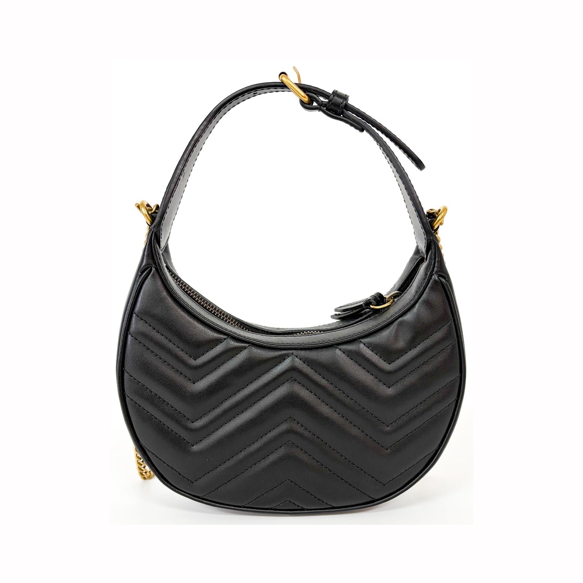 Gucci GG Marmont Half Moon Hobo Matelasse Leather, Black, Leather, Shoulder Bag