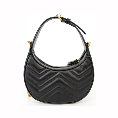 Gucci GG Marmont Half Moon Hobo Matelasse Leather, Black, Leather, Shoulder Bag