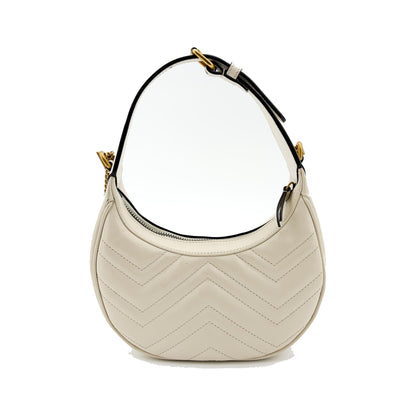 Gucci GG Marmont Half Moon Hobo Matelasse Leather, White, Leather, Shoulder Bag