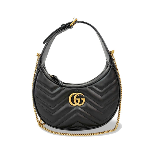 Gucci GG Marmont Half Moon Hobo Matelasse Leather, Black, Leather, Shoulder Bag