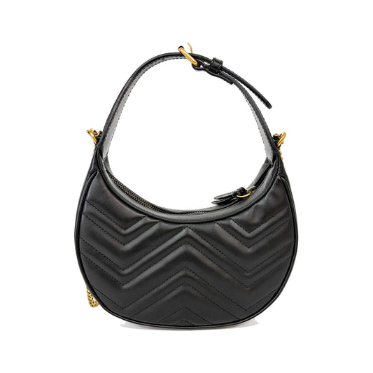 Gucci GG Marmont Half Moon Hobo Matelasse Leather, Black, Leather, Shoulder Bag