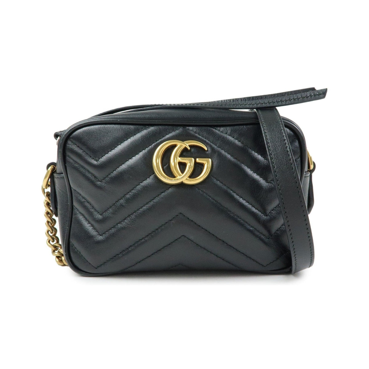 Gucci GG Marmont Matelasse Patent, Black, Leather, Shoulder Bag