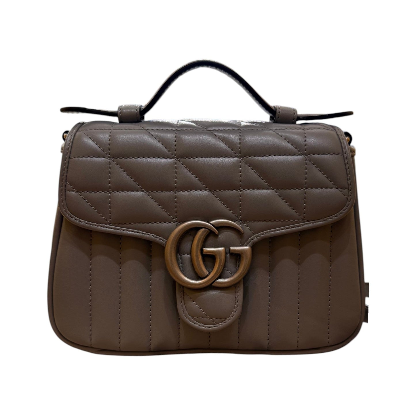 Gucci GG Marmont Monochrome Top Handle Flap Matelasse Leather, Gray, Leather, Handbag