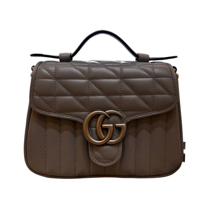 Gucci GG Marmont Monochrome Top Handle Flap Matelasse Leather, Gray, Leather, Handbag