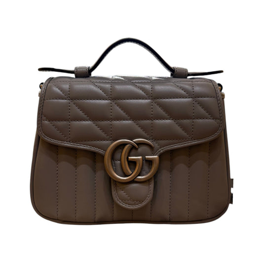 Gucci GG Marmont Monochrome Top Handle Flap Matelasse Leather, Gray, Leather, Handbag