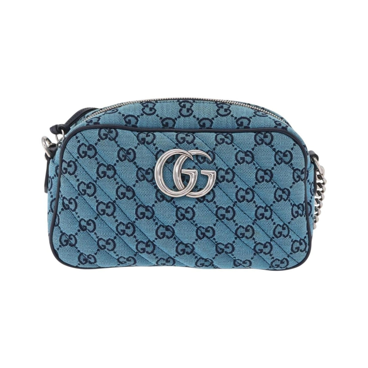 Gucci GG Marmont Multicolor Diagonal Quilted GG Canvas, Blue, Canvas, Shoulder Bag