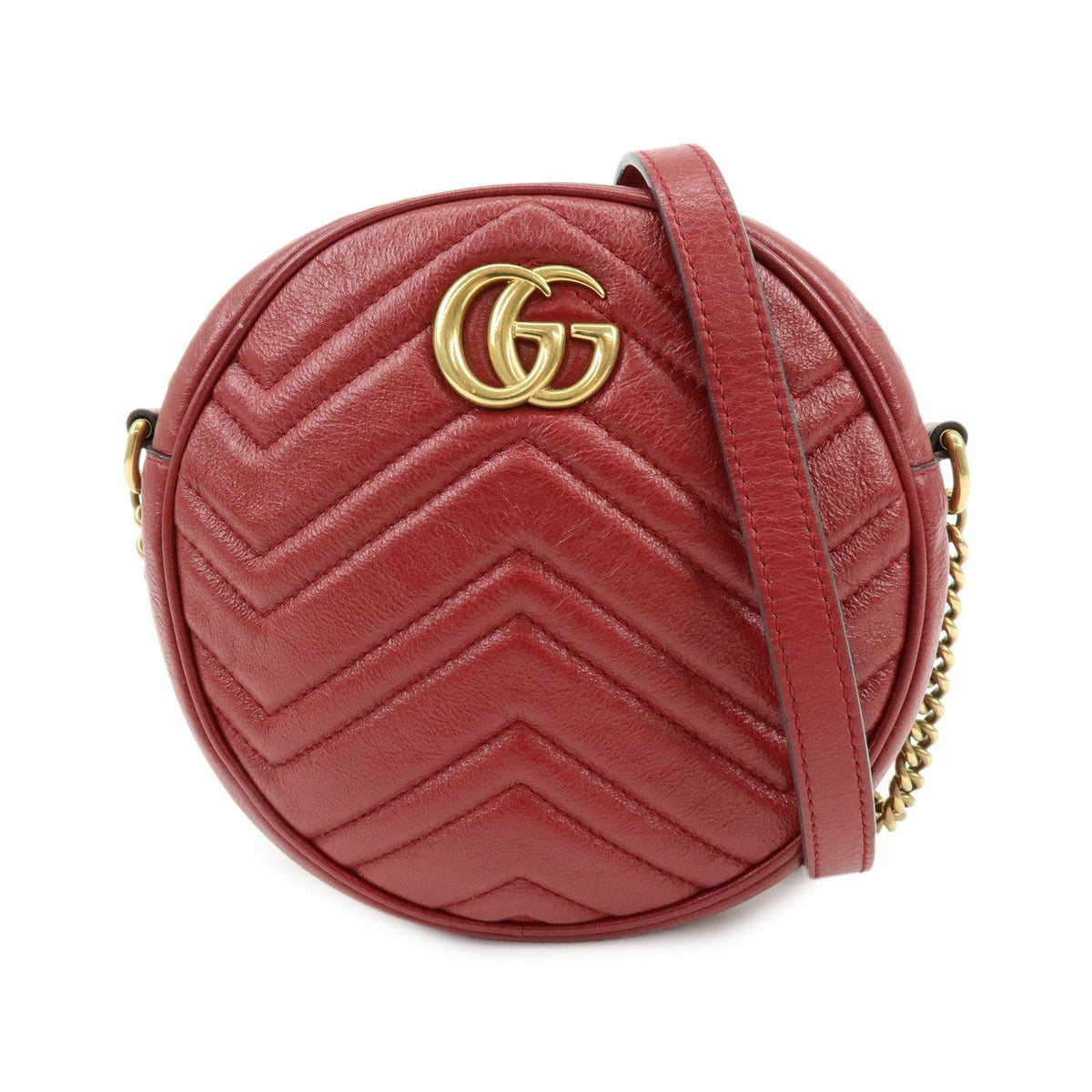 Gucci GG Marmont Round Matelasse Leather, Red, Leather, Shoulder Bag