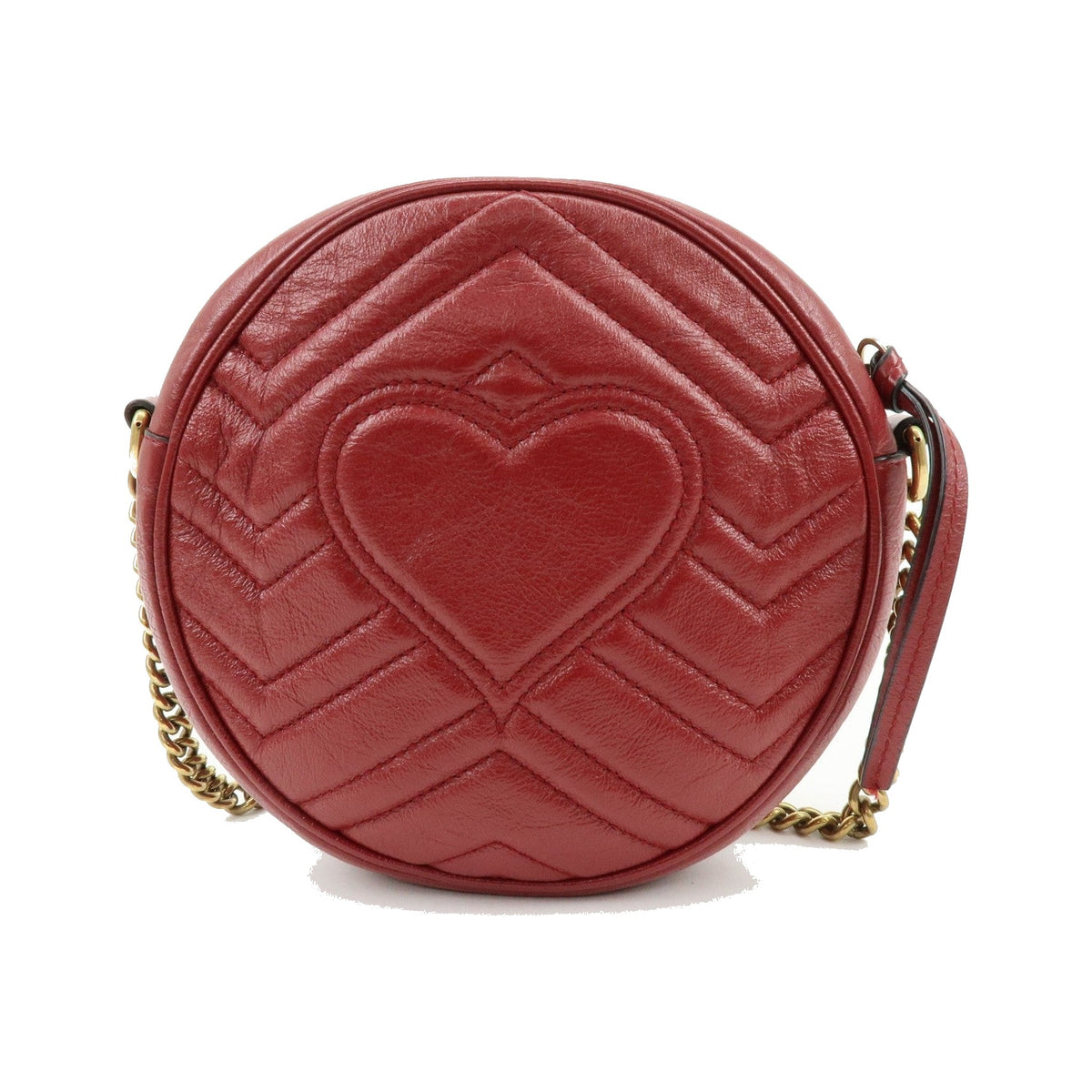 Gucci GG Marmont Round Matelasse Leather, Red, Leather, Shoulder Bag