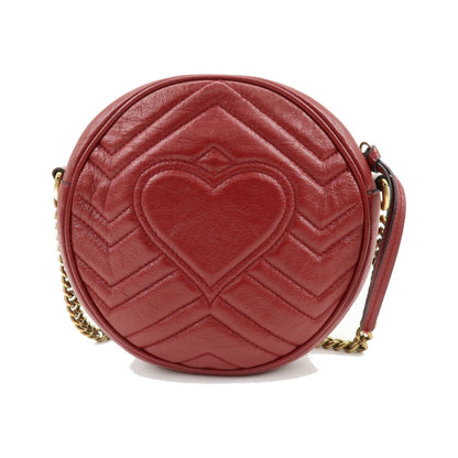 Gucci GG Marmont Round Matelasse Leather, Red, Leather, Shoulder Bag