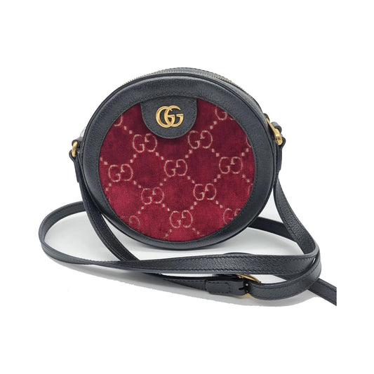 Gucci GG Marmont Round Velvet and Leather, Burgundy, Velvet, Shoulder Bag