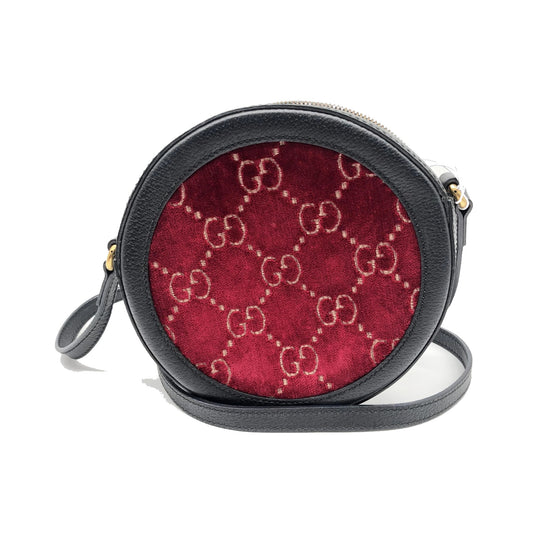 Gucci GG Marmont Round Velvet and Leather, Burgundy, Velvet, Shoulder Bag