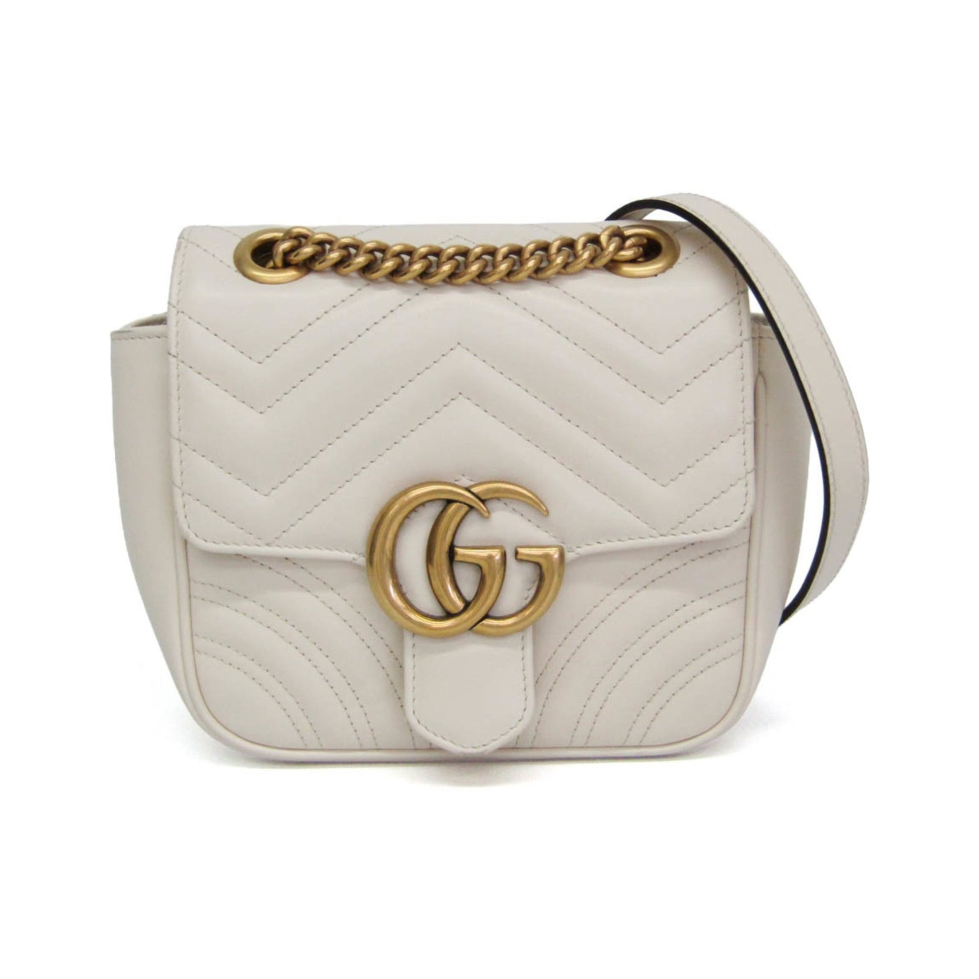 Gucci GG Marmont Square Flap Matelasse Leather, White, Leather, Shoulder Bag