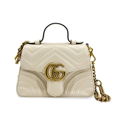 Gucci GG Marmont Top Handle Flap Matelasse Leather, White, Leather, Handbag
