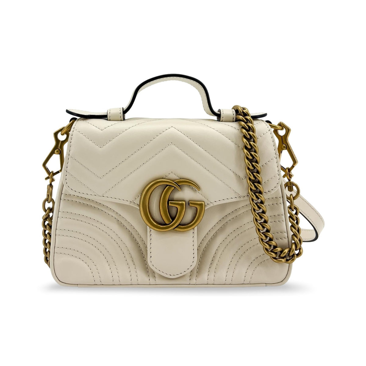 Gucci GG Marmont Top Handle Flap Matelasse Leather, White, Leather, Handbag