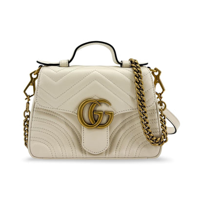 Gucci GG Marmont Top Handle Flap Matelasse Leather, White, Leather, Handbag