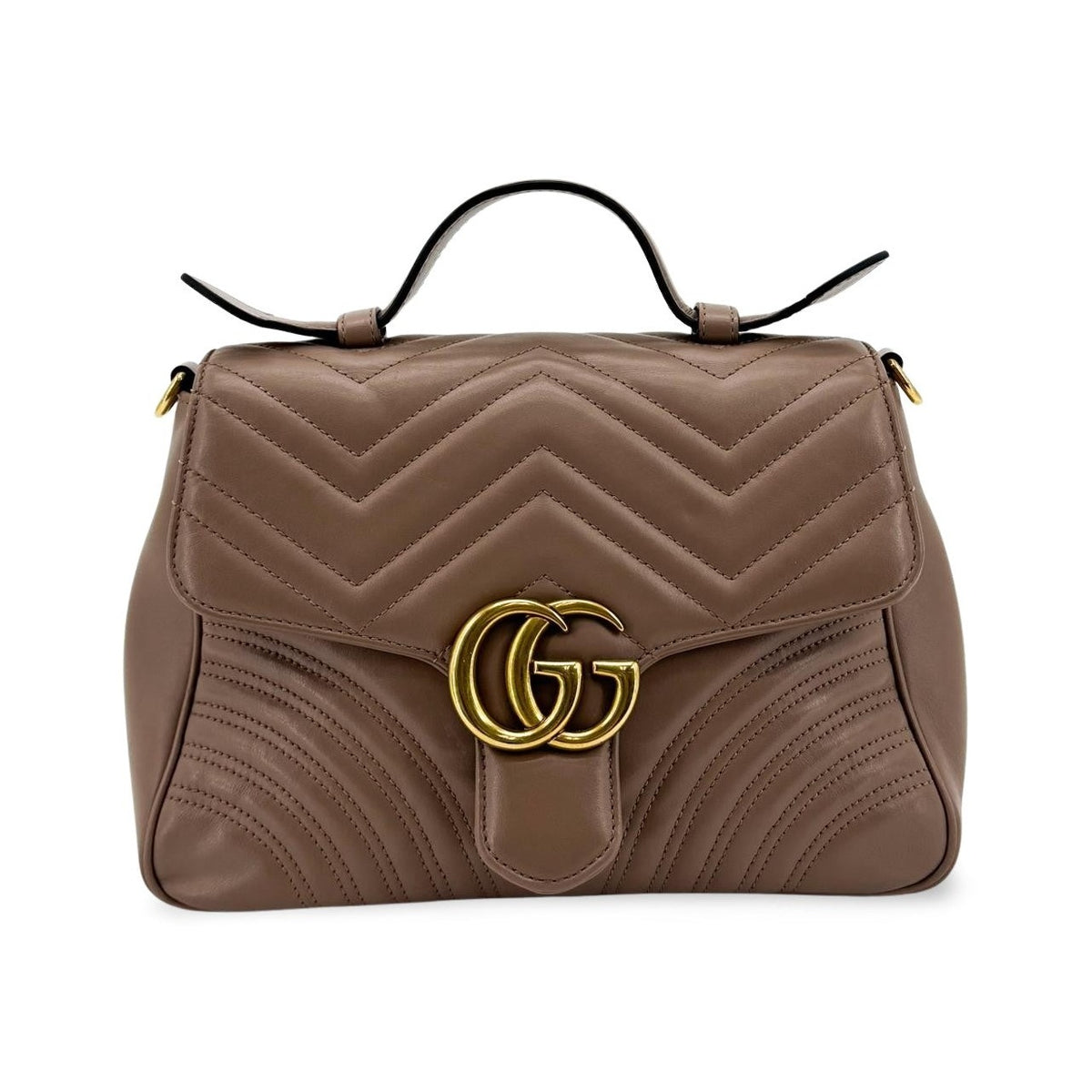 Gucci GG Marmont Top Handle Flap Matelasse Leather, Brown, Leather, Handbag