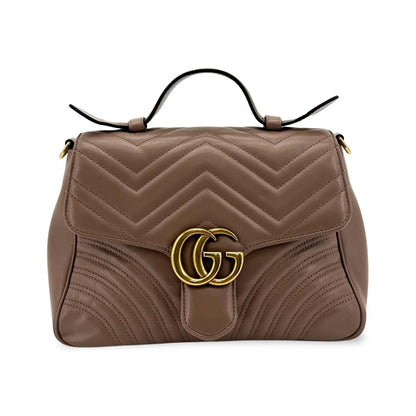 Gucci GG Marmont Top Handle Flap Matelasse Leather, Brown, Leather, Handbag