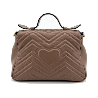 Gucci GG Marmont Top Handle Flap Matelasse Leather, Brown, Leather, Handbag