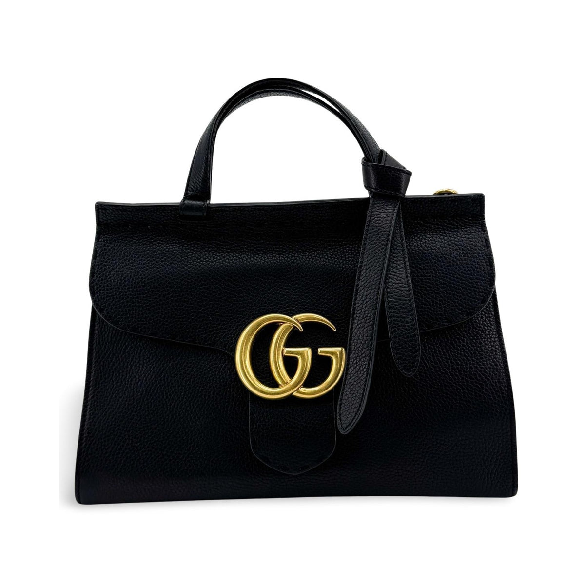 Gucci GG Marmont Top Handle Leather, Black, Leather, Handbag