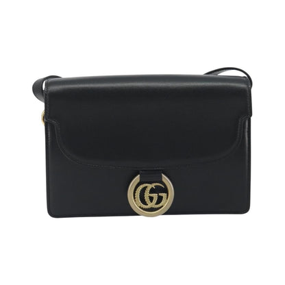 Gucci GG Ring Leather, Black, Leather, Shoulder Bag