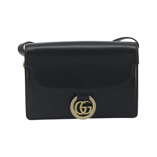 Gucci GG Ring Leather, Black, Leather, Shoulder Bag