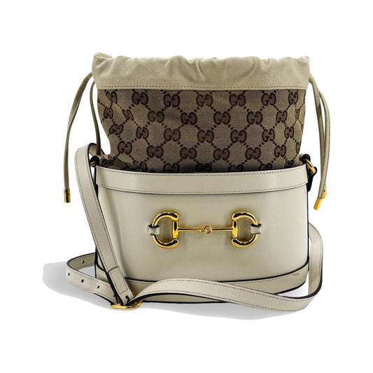 Gucci Horsebit 1955 Bucket Leather, White, Leather, Handbag