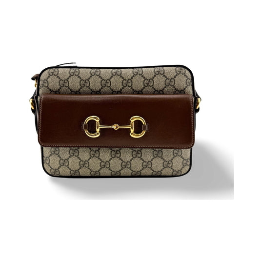 Gucci Horsebit 1955 Camera GG Coated Canvas with Leather, Beige, Canvas, Handbag
