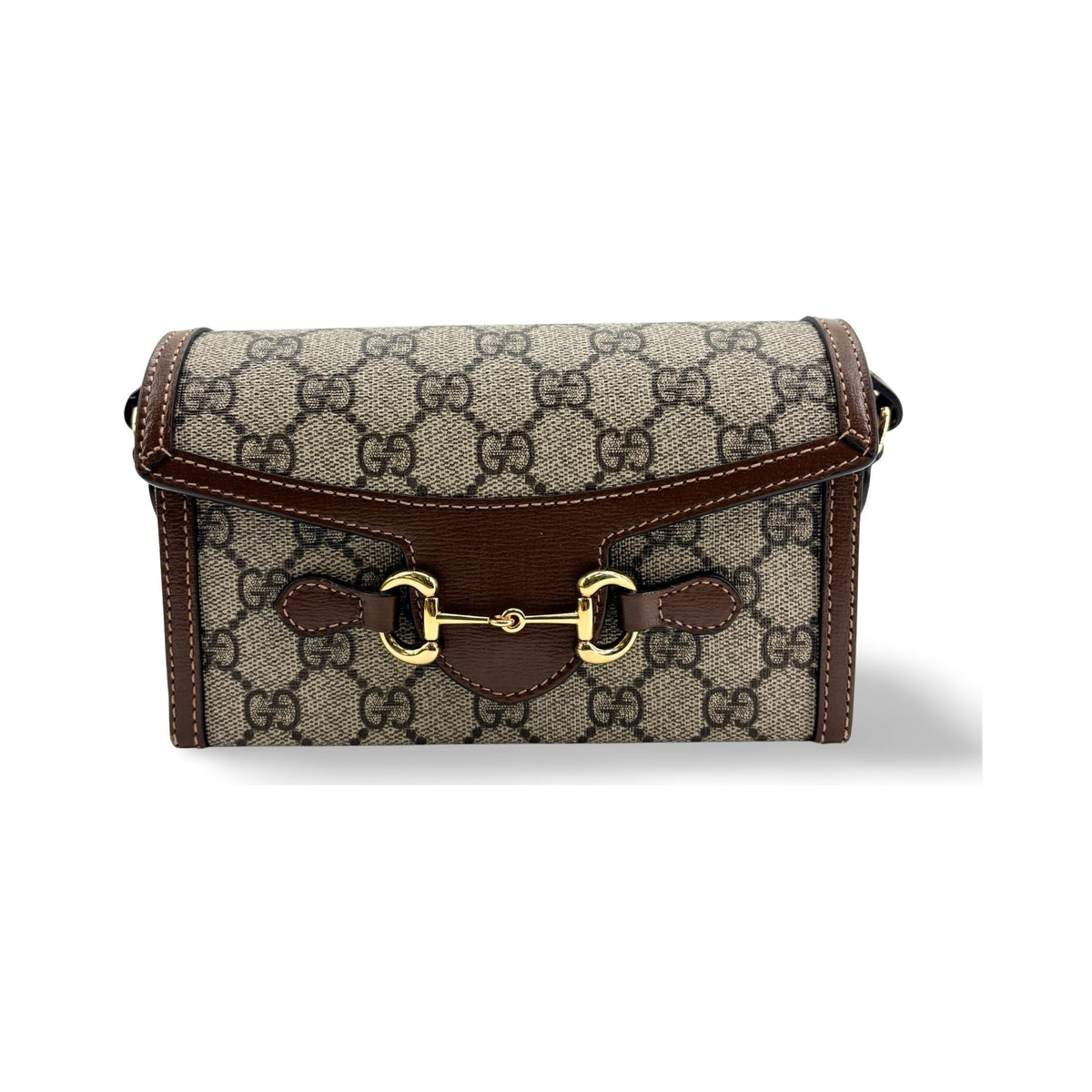 Gucci Horsebit 1955 Flap GG Coated Canvas, Brown, Canvas, Crossbody Bag