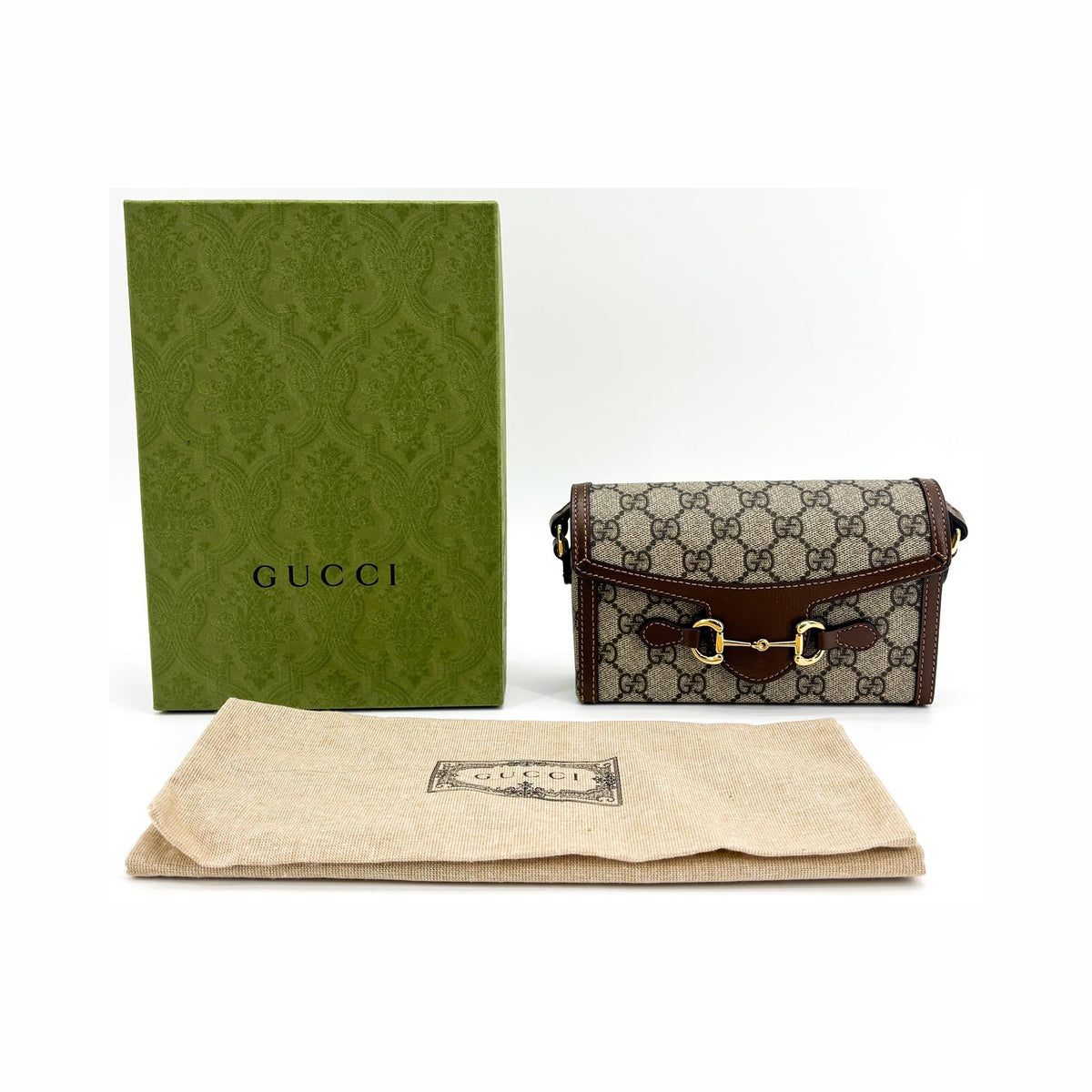 Gucci Horsebit 1955 Flap GG Coated Canvas, Brown, Canvas, Crossbody Bag