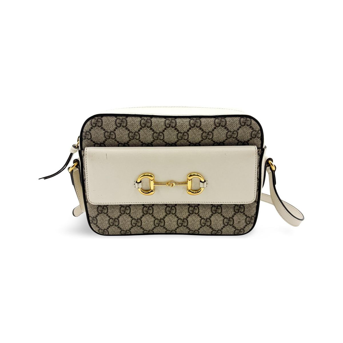 Gucci Horsebit 1955 Flap Pocket Camera GG Coated Canvas and Leather, Beige, Canvas, Shoulder Bag