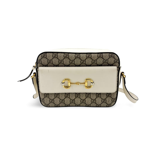 Gucci Horsebit 1955 Flap Pocket Camera GG Coated Canvas and Leather, Beige, Canvas, Handbag