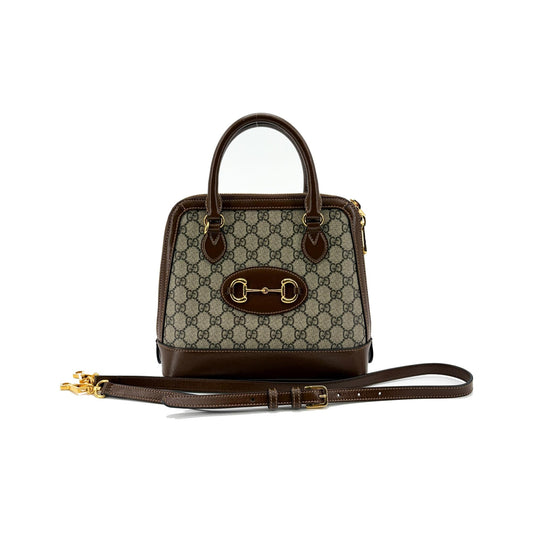 Gucci Horsebit 1955 GG Canvas with Leather, Brown, Canvas, Tote Bag