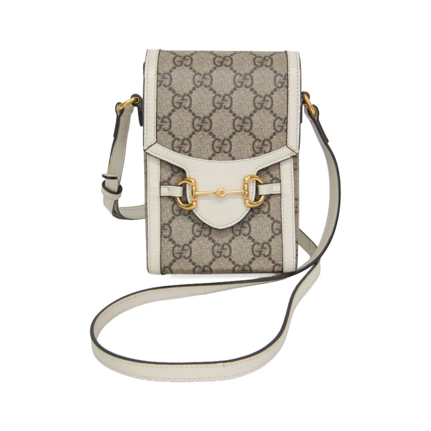 Gucci Horsebit 1955 GG Coated Canvas with Leather, Beige, Canvas, Crossbody Bag