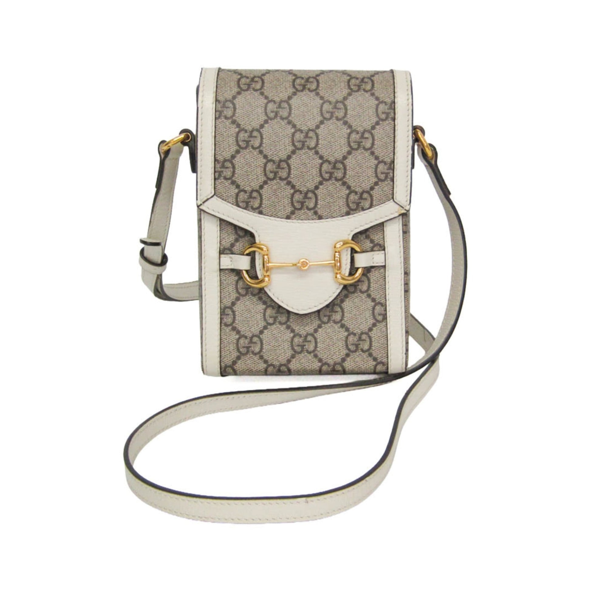 Gucci Horsebit 1955 GG Coated Canvas with Leather, Beige, Canvas, Crossbody Bag