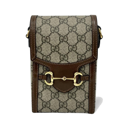 Gucci Horsebit 1955 GG Coated Canvas with Leather, Brown, Canvas, Crossbody Bag