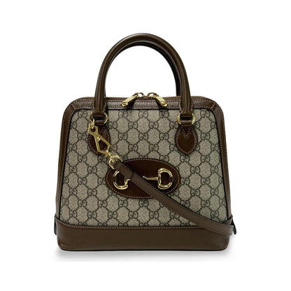 Gucci Horsebit 1955 GG Coated Canvas with Leather, Brown, Other, Shoulder Bag