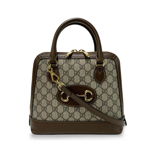 Gucci Horsebit 1955 GG Coated Canvas with Leather, Brown, Other, Shoulder Bag