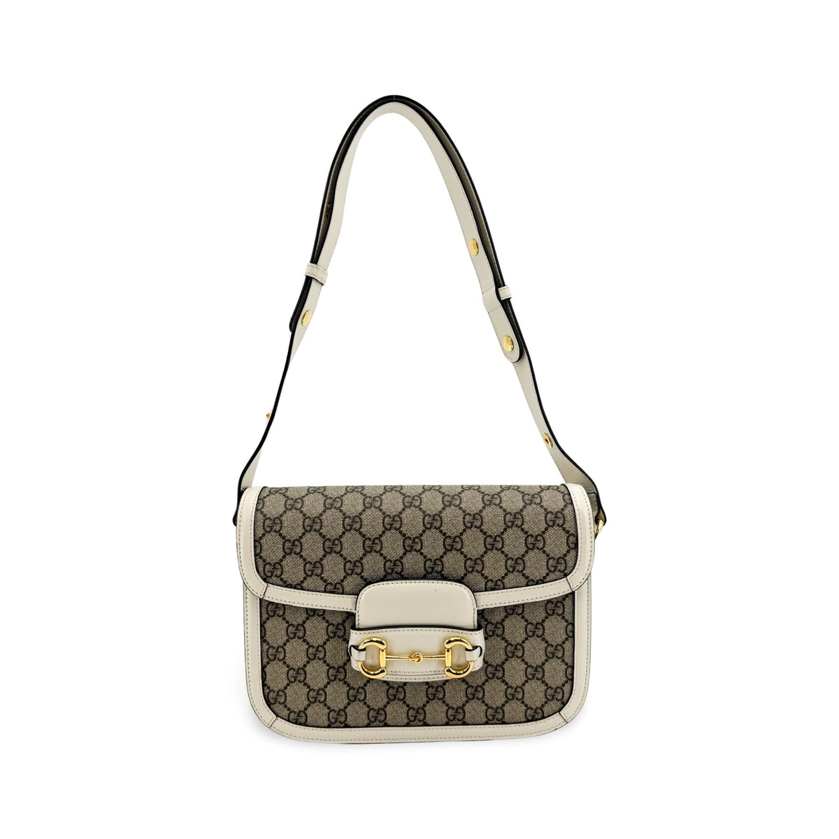 Gucci Horsebit 1955 GG Coated Canvas with Leather, Beige, Canvas, Shoulder Bag