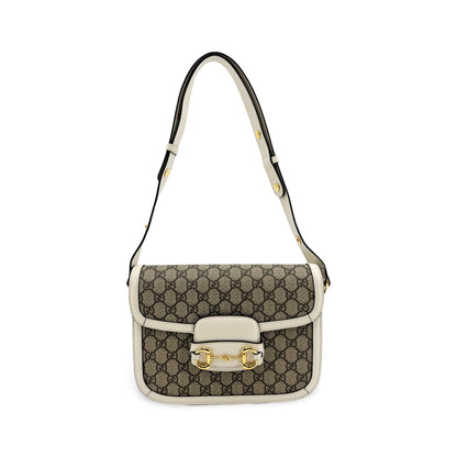 Gucci Horsebit 1955 GG Coated Canvas with Leather, Beige, Canvas, Shoulder Bag