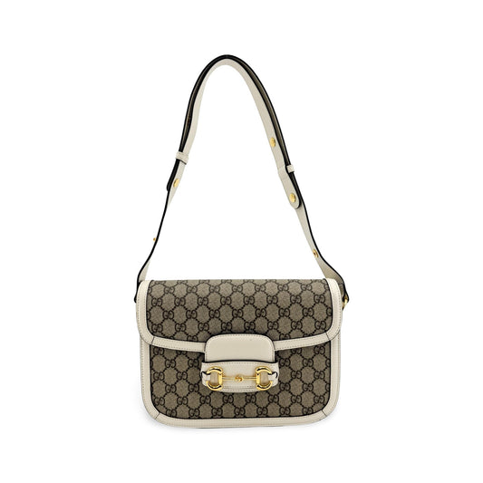 Gucci Horsebit 1955 GG Coated Canvas with Leather, Beige, Canvas, Shoulder Bag