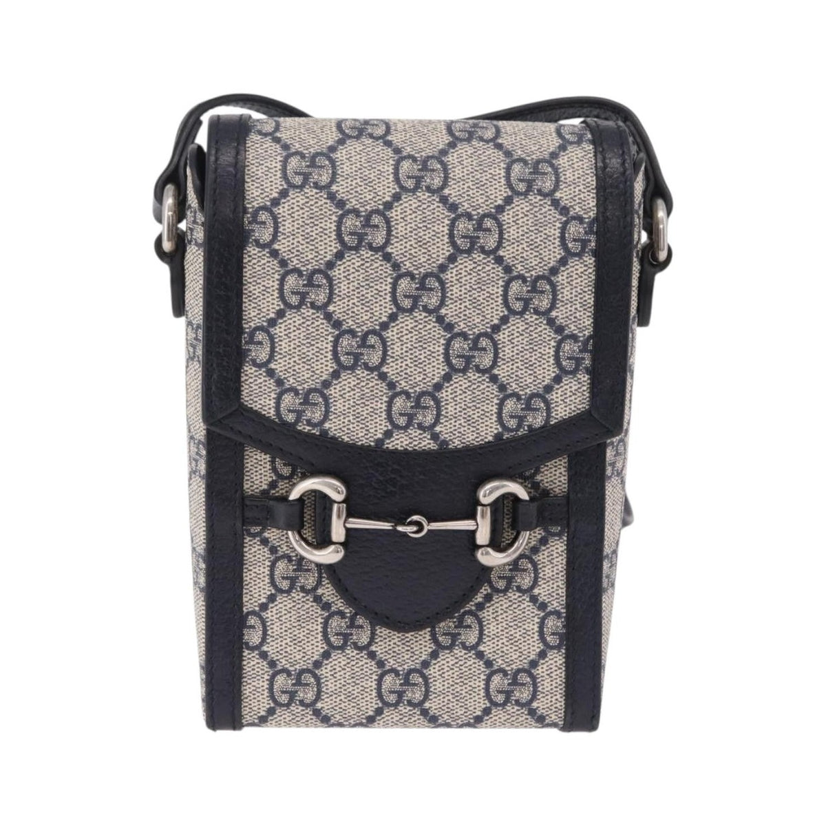 Gucci Horsebit 1955 GG Coated Canvas with Leather, Navy, Canvas, Crossbody Bag