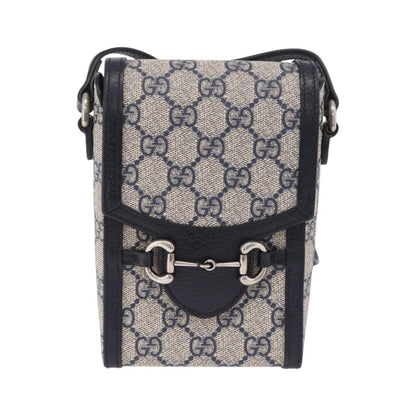 Gucci Horsebit 1955 GG Coated Canvas with Leather, Navy, Canvas, Crossbody Bag