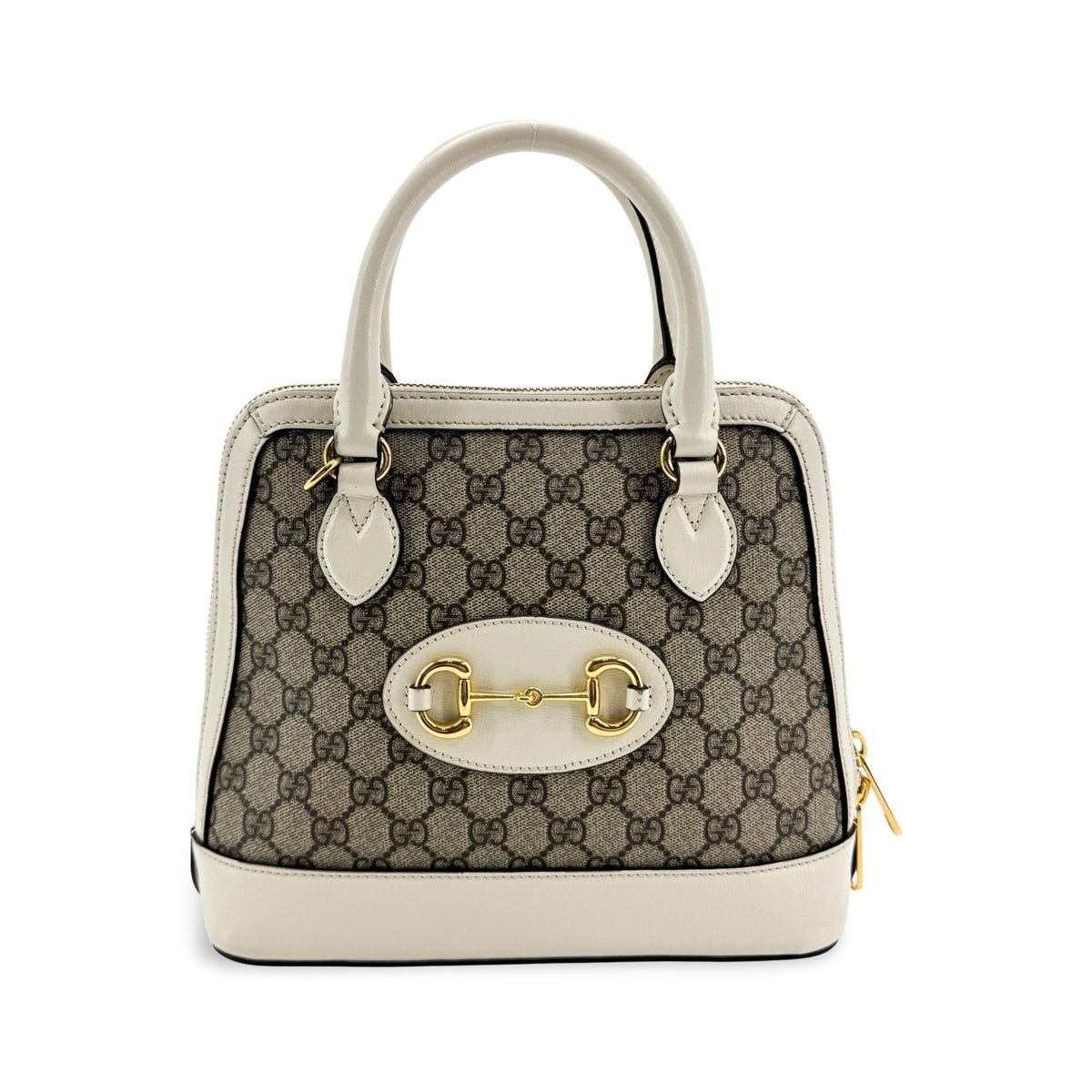 Gucci Horsebit 1955 Top Handle GG Canvas with Leather, White, Canvas, Handbag