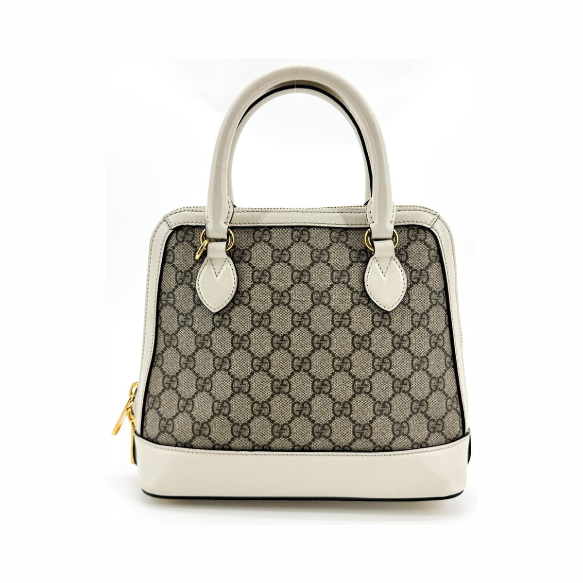 Gucci Horsebit 1955 Top Handle GG Canvas with Leather, White, Canvas, Handbag