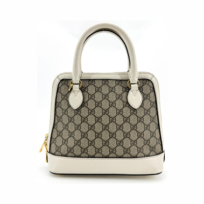 Gucci Horsebit 1955 Top Handle GG Canvas with Leather, White, Canvas, Handbag