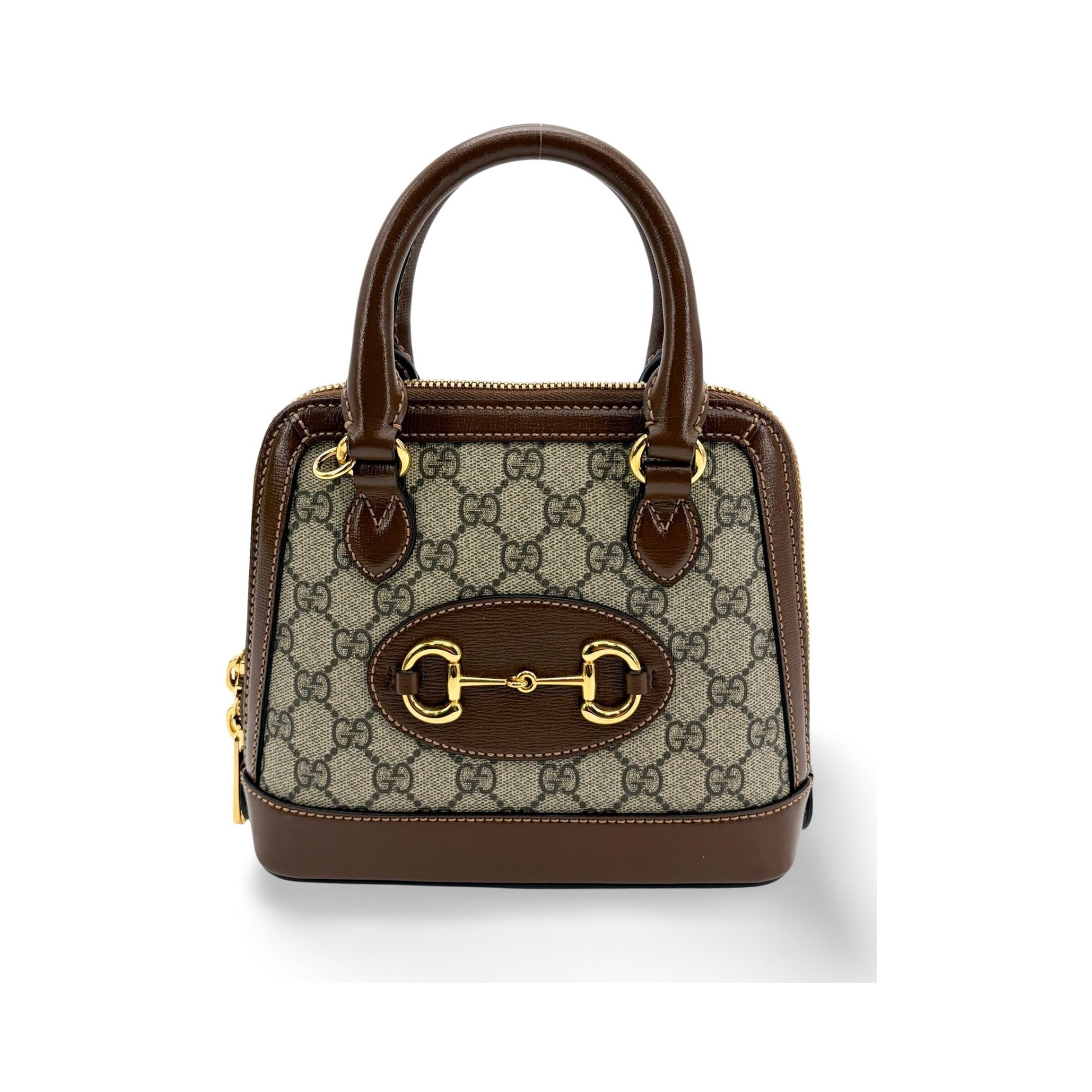 Gucci Horsebit 1955 Top Handle GG Coated Canvas with Leather, Brown, Canvas, Handbag