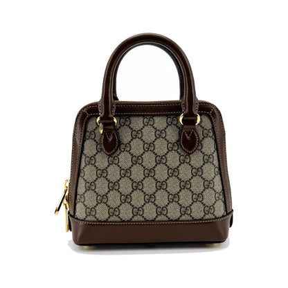 Gucci Horsebit 1955 Top Handle GG Coated Canvas with Leather, Brown, Canvas, Handbag