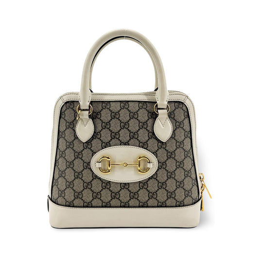Gucci Horsebit 1955 Top Handle GG Coated Canvas with Leather, Beige, Canvas, Handbag