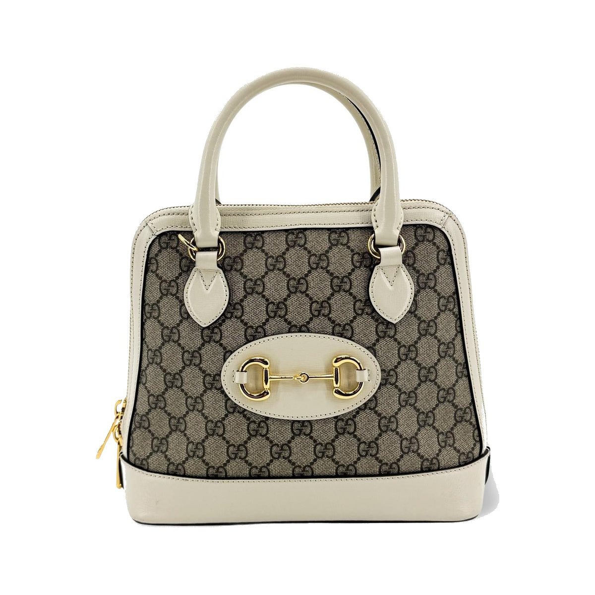 Gucci Horsebit 1955 Top Handle GG Coated Canvas with Leather, White, Canvas, Handbag